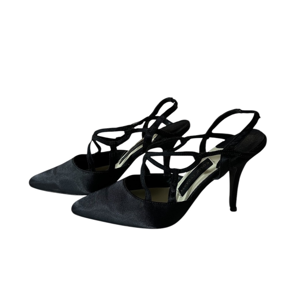 Vintage Colin Stuart satin strappy pointed toe slip on black heels